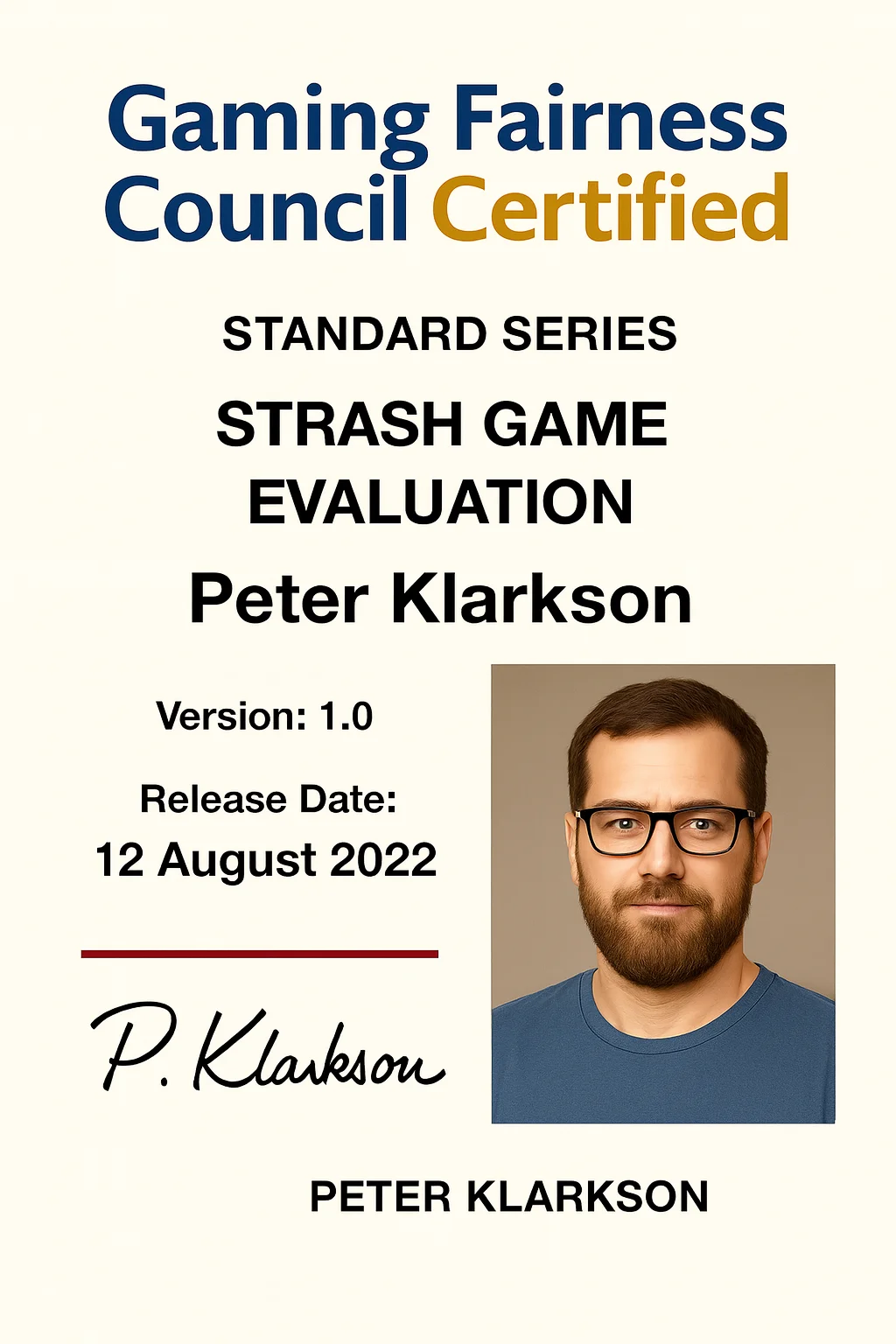 Второй сертификат Peter Klarkson в портретной ориентации