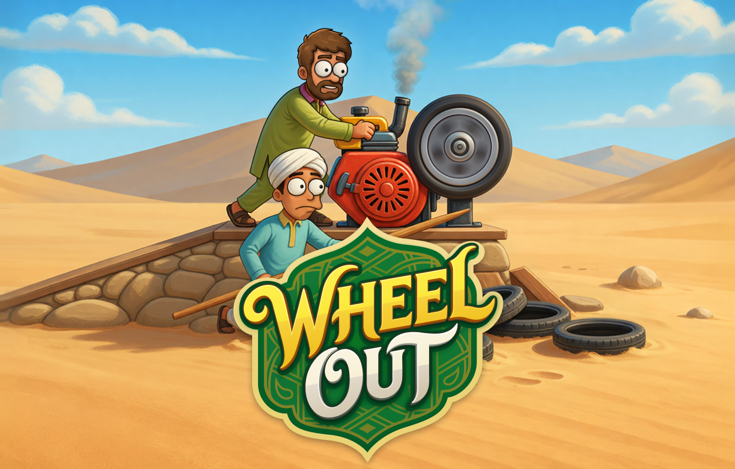 Логотип Wheel Out на фоне пустыни